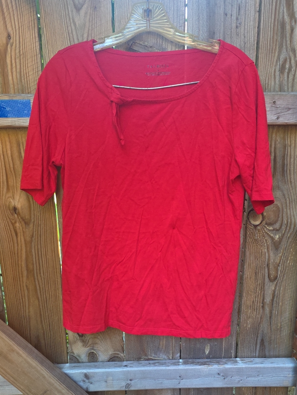 Talbots Red Short-Sleeve Scoop Neck Top with Neck Tie